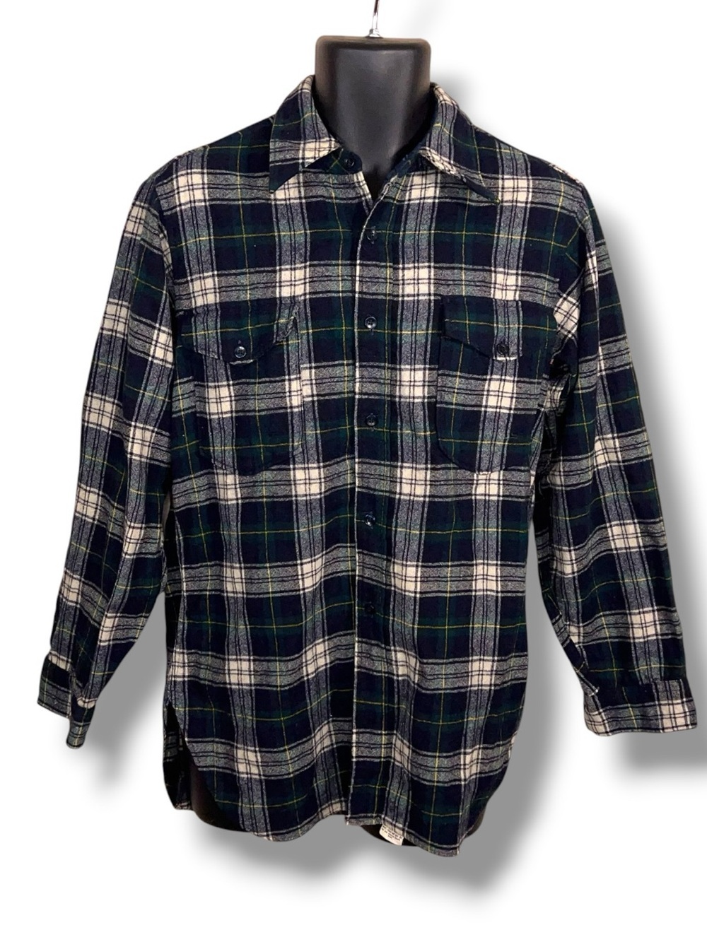 Vintage Pendleton Men’s 16 Wool Plaid Button Up Long Sleeve Shirt Blue Green